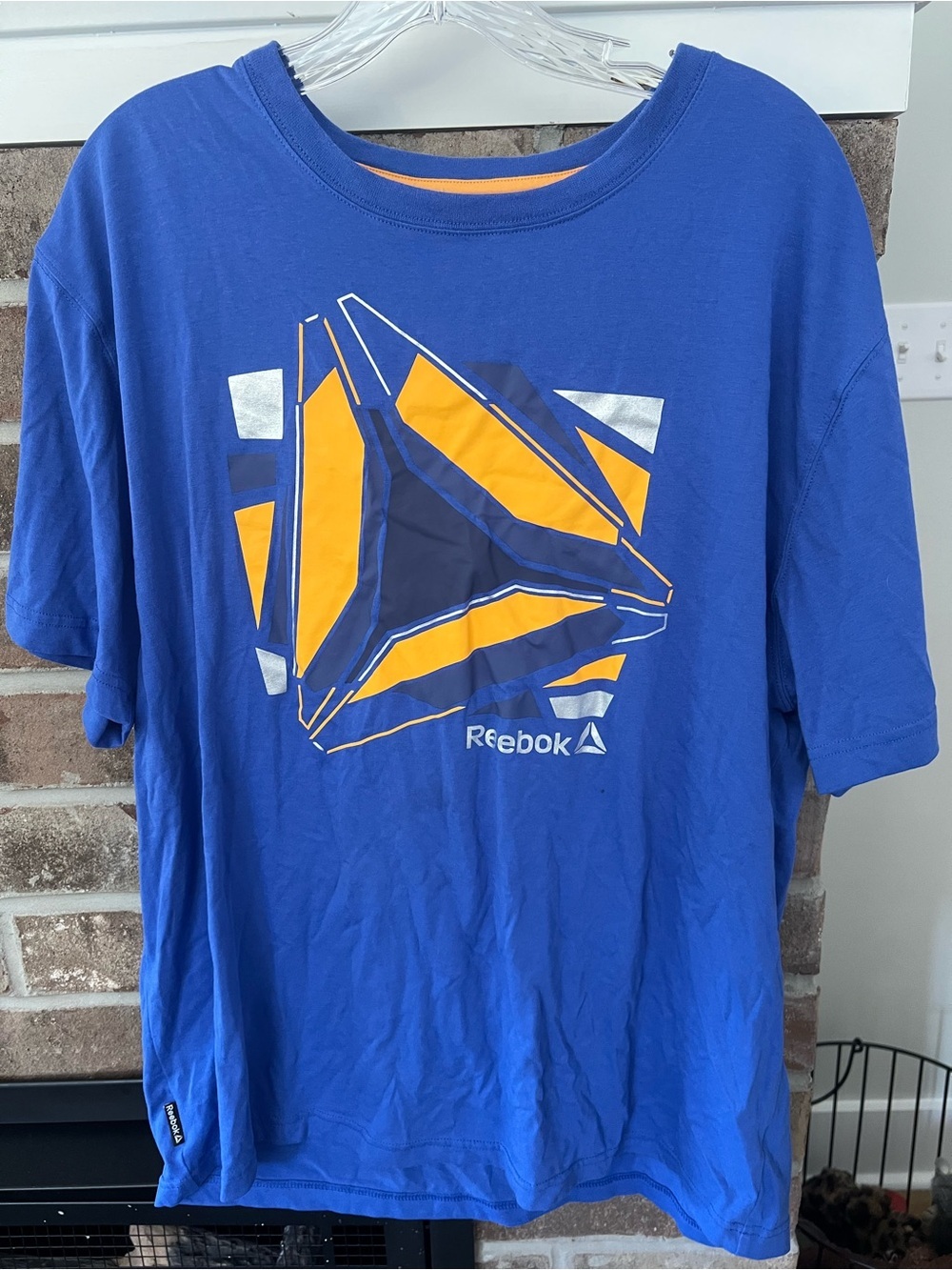 Reebok Men's Royal Blue Graphic Tee with Yellow and Navy Accents